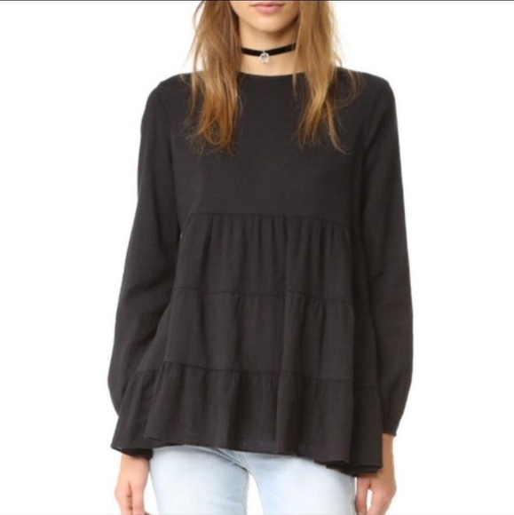 Sincerly Jules Tops - Tiered Ruffle Babydoll Top Black Medium